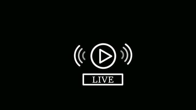 Live streaming video with sound wave animated icon for broadcasting, play podcast, social media, watch live digital technology. 4K video with alpha channel. 4k