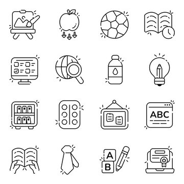 Set of Schooling Linear Icons
