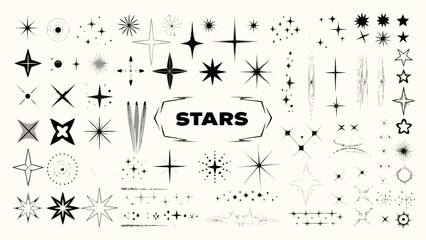 Collection Of Diverse Star Illustrations In Black And White Featuring Various Shapes And Styles astral celestial constellation © Riya