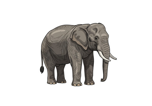 Gray Elephant Standing Alone Profile View.