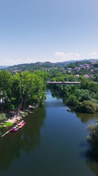 Aerial View of Tamega River at Aurora River Beach, Amarante, Portugal