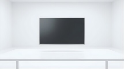 Fototapeta premium Blank digital screen floating in a minimalist bright white empty room