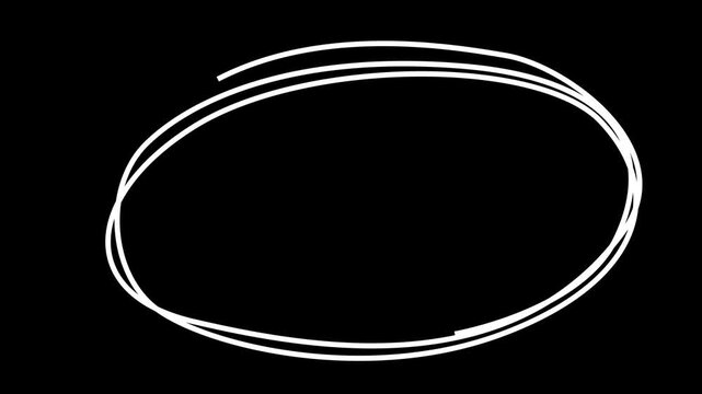 Hand Drawn Scribble Circle animation. White oval being hand-drawn on black background. Animation of a gradually appearing hand drawn frame. Hand Drawn Oval Highlight Effect, 4k circle animation 