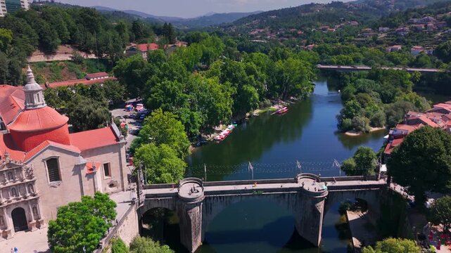 Aerial View of Church of Saint Goncalo and River, Amarante, Portugal