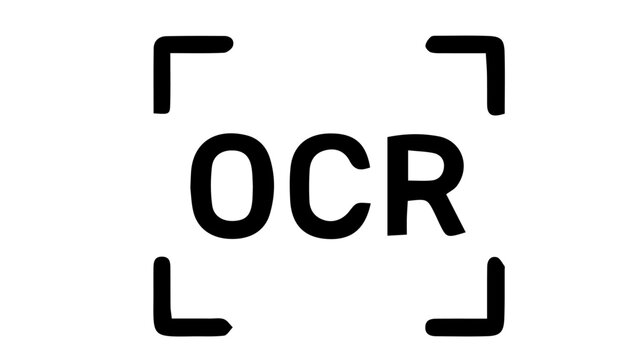 OCR optical character recognition icon, black minimalist text scanner symbol, document digitization and data processing vector graphic