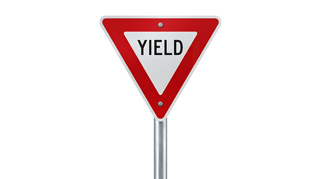 Triangular Yield Traffic Sign Isolated on White
