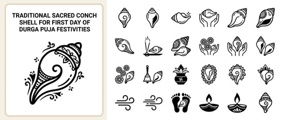 Obraz premium Traditional Sacred Conch Shell for Durga Puja Festivities - Hindu Ritual Iconography