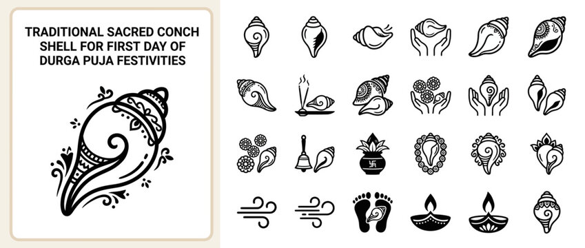 Traditional Sacred Conch Shell for Durga Puja Festivities - Hindu Ritual Iconography