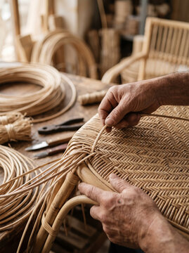 Craftsman Hand Weaving Natural Rattan Material