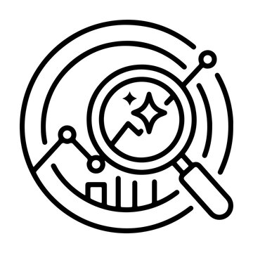 Business data analysis and deep investigation icon with business intelligence analysis investigation magnifying
