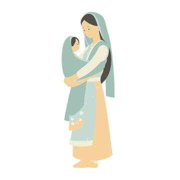 Mother carrying baby in traditional Tunisian dress