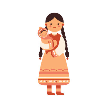 Mother holding baby in traditional attire