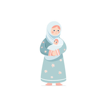 Mother Holding Baby Wearing a Hijab