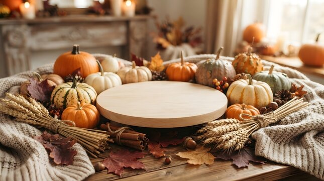Festive thanksgiving background with pumpkins autumn decor for holiday celebrations
