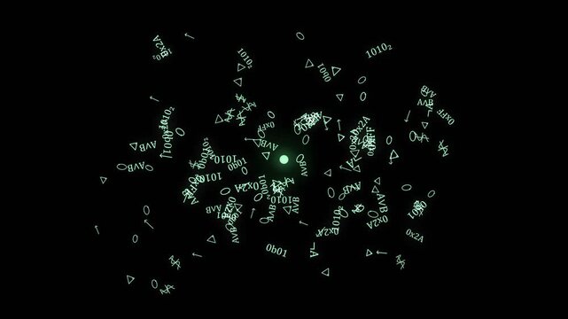 Green Matrix Binary Code and Hexadecimal Equations Vortex Motion Graphic