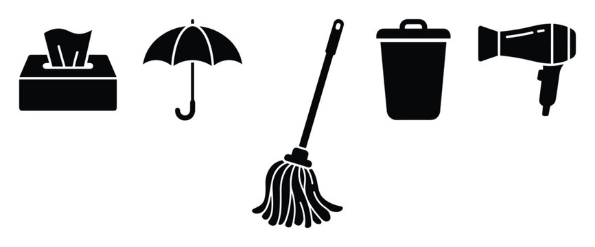 Set of everyday utility item icons for household and personal care applications