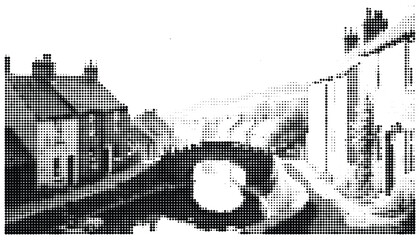 Fototapeta premium Old city skyline illustration with buildings and towers in black and white