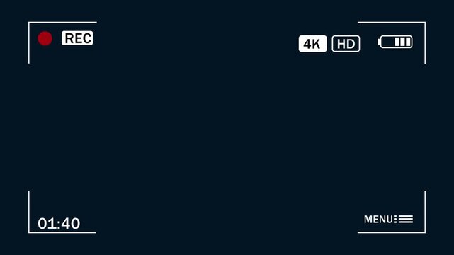 4K Video Camera Screen Frame With Timer on transparent background,4k video camera record screen,alpha chanel.HD camera record screen.