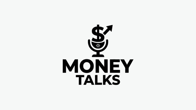Set of modern black money talk logo designs featuring dollar symbols, speech bubbles, coins, cash, and communication icons. Minimal vector-style branding concepts ideal for finance, business, investme