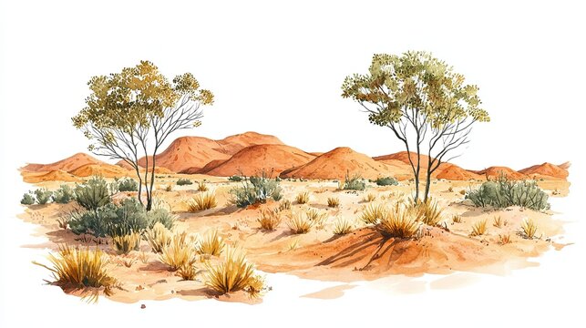Simpson Desert. Simpson Desert hand drawn watercolor illustration