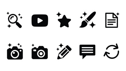 Generative AI logo icons featuring artificial intelligence, search, chat, photo editing, magic sparkle, prompt, and creative app web symbols in vector illustration. © MSTSAHIDA