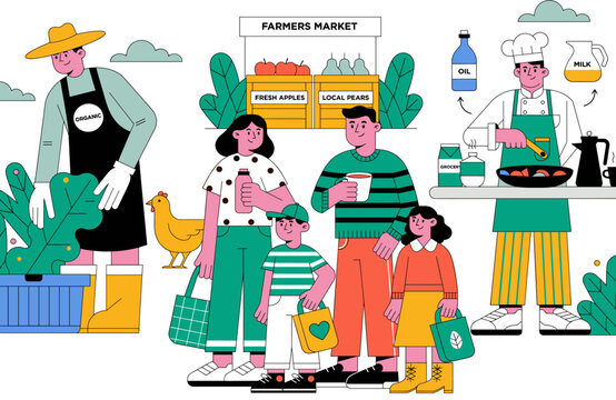 Happy Family Enjoys Fresh Produce at Bustling Farmers Market