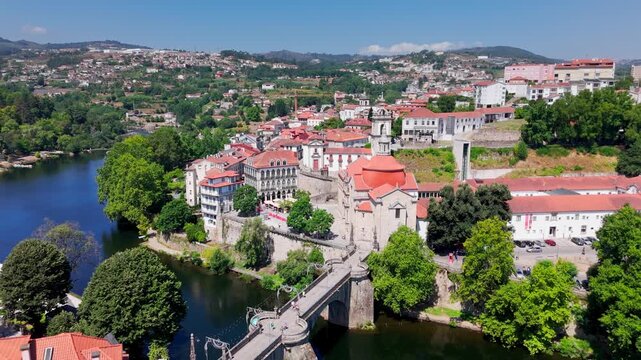 Aerial View of Church of Sao Goncalo and River, Amarante, Portugal