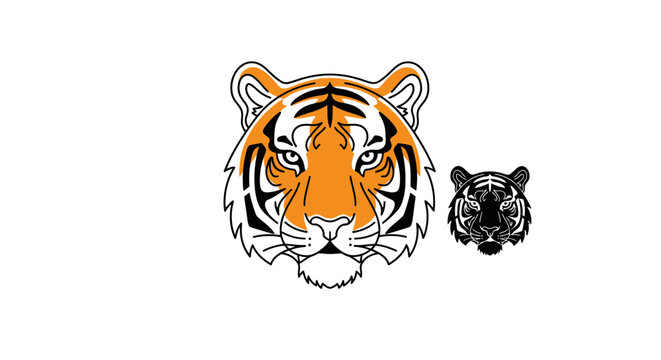 A graphic illustration featuring two stylized tiger heads on a white background