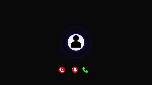 Video call interface with calling text and person icon on black communication online.  Incoming call ring icon back background Screen Animation of phone call Incoming