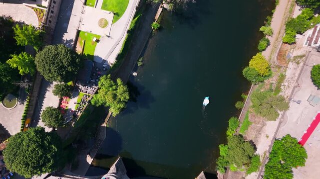 Aerial View of Tamega River with Catamaran, Amarante, Portugal