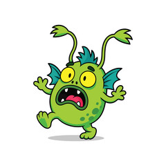 Fototapeta premium Funny Green Cartoon Monster Character Flat Vector Illustration