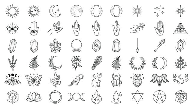 Esoteric symbols and magical elements vector collection.