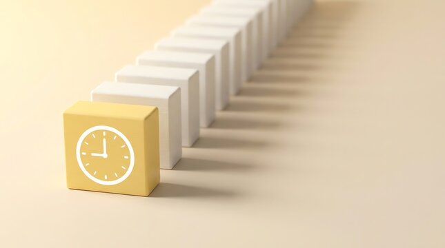 Yellow block with clock icon stands out from white blocks, time concept