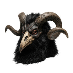 Obraz premium A dark fantasy creature mask with horns and a birdlike beak isolated on transparent background