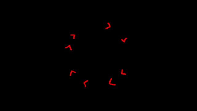 Red lines forming circular pattern on black and green background with rotation movement.