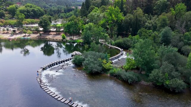 Aerial View of Poldras Stepping Stones over, Amarante, Portugal