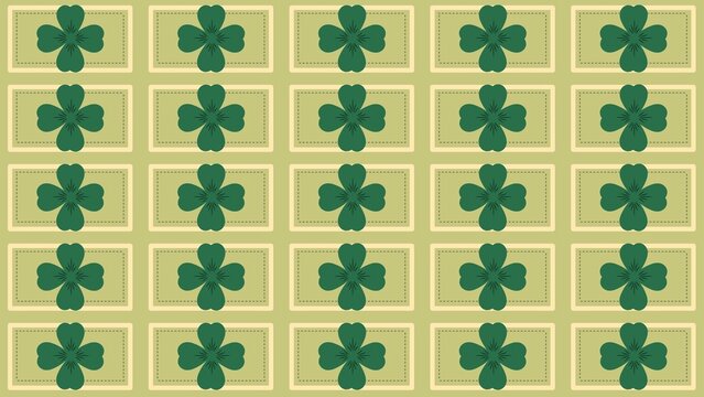 Seamless Four Leaf Clover Pattern on Green Grid Background