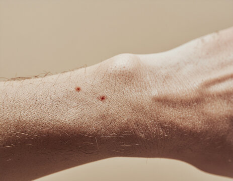 close up of a human hand displaying clinically accurate chronic arsenic exposure with hyperpigmentation and mild hyperkeratosis on a minimalist beige background