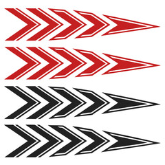 Fototapeta premium Collection of racing chevron arrow graphics, red and black directional arrows, symmetrical chevron shapes for speed.