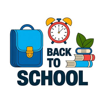 Back to school concept with backpack, alarm clock and stack of books