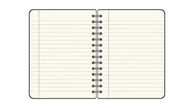 Open Spiral Notebook with Lined Pages and Red Margin Line