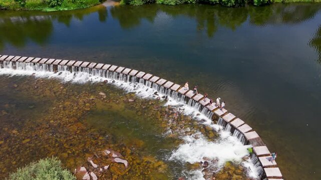 Aerial View of Poldras Stepping Stones over the, Amarante, Portugal