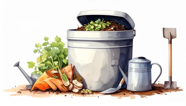 Stainless steel blender filled with fresh vegetables and herbs.