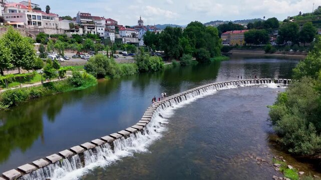 Aerial View of Poldras Stepping Stones over, Amarante, Portugal