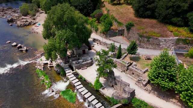 Aerial View of Poldras Stepping Stones and Tamego, Amarante, Portugal