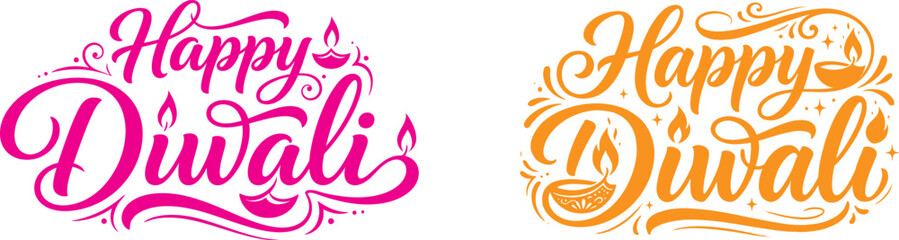 Creative happy diwali day typography designs with decorative elements for festive celebration cards and social media posts © Ragia