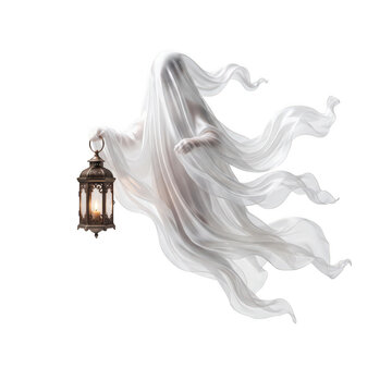 Ghostly lantern with misty swirls transparent background