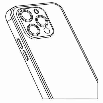 Modern smartphone with multiple camera lenses, minimalist outline illustration of contemporary mobile device in case, simple line art style.
