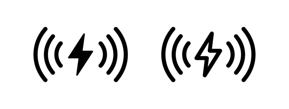 Wireless charging or strong signal icon with lightning bolt and radio waves, symbolizing modern technology and connectivity.