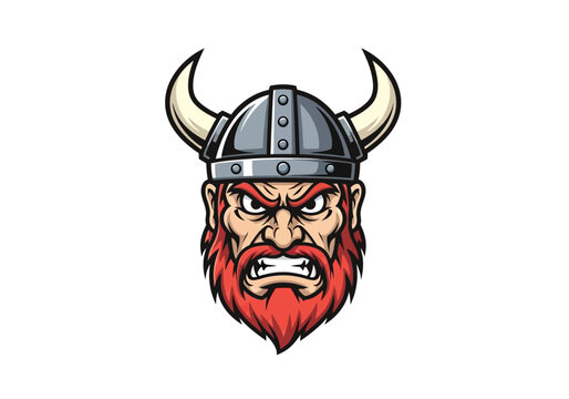 Viking Warrior Head with Horned Helmet.